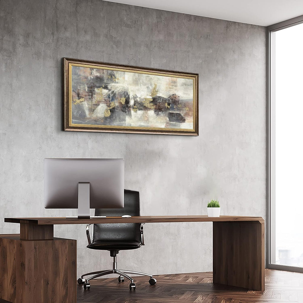 Framed Modern Art Wall Grey: Abstract Canvas Painting Heavy Texture Picture Gold Foils Artwork for Home Decor(30x60)