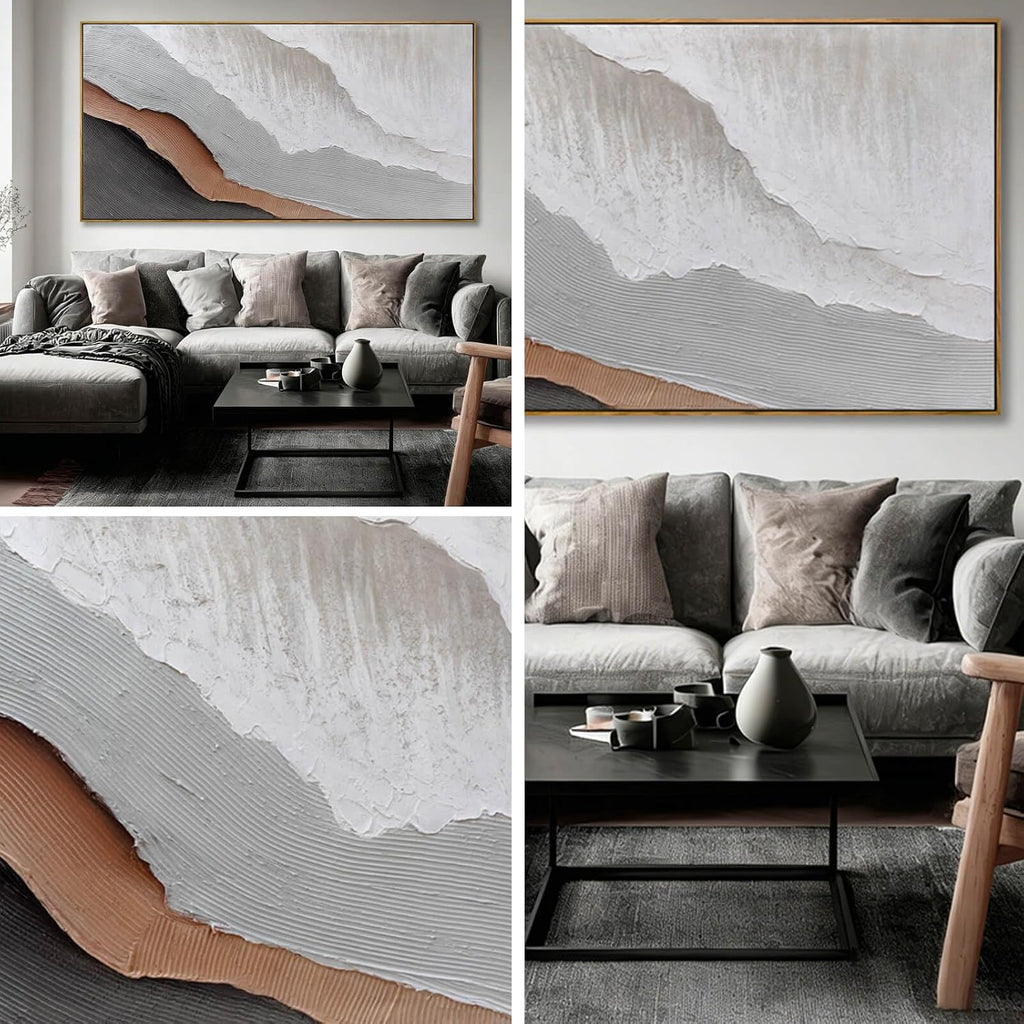 Large Framed Canvas Wall Art Prints,Beach Wave Landscape Wall Decor,White Abstract Neutral Artwork,29'x58' Pictures for Living Room Bedroom Office