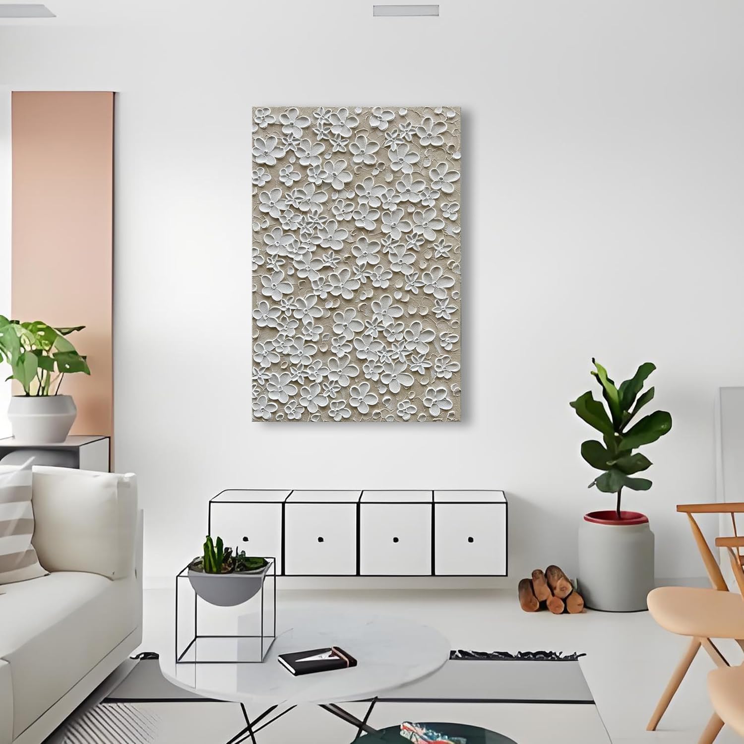 Hand Painted White Flower Oil Painting Art 45x30 inch Large Wall Art Decorative Painting