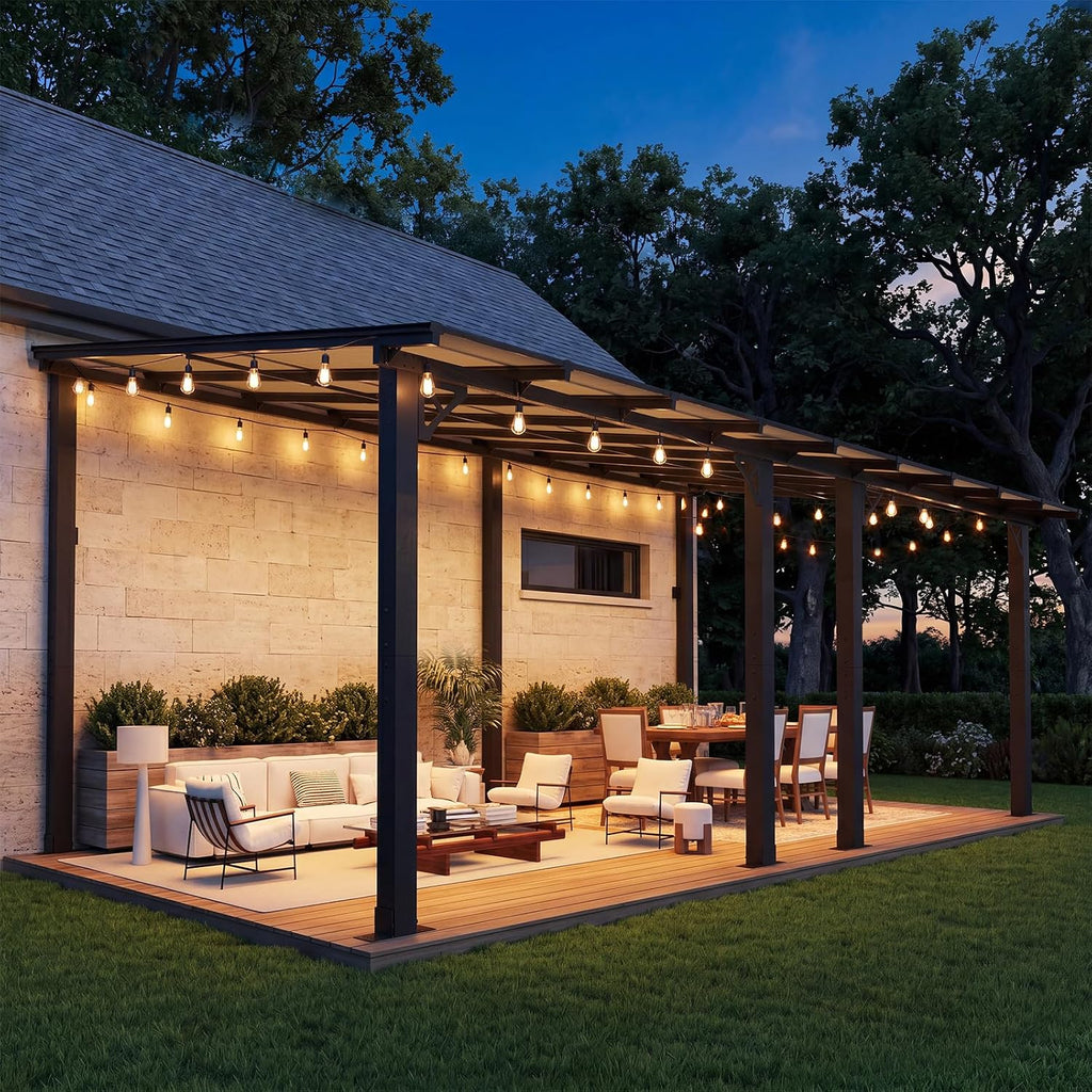 Aoxun 18' x 10' Pergola for Patio, Gazebo with Sloped Roof, Grill Pergola Large Wall-Mounted Heavy Duty Awnings, for Backyard, Deck, Patio