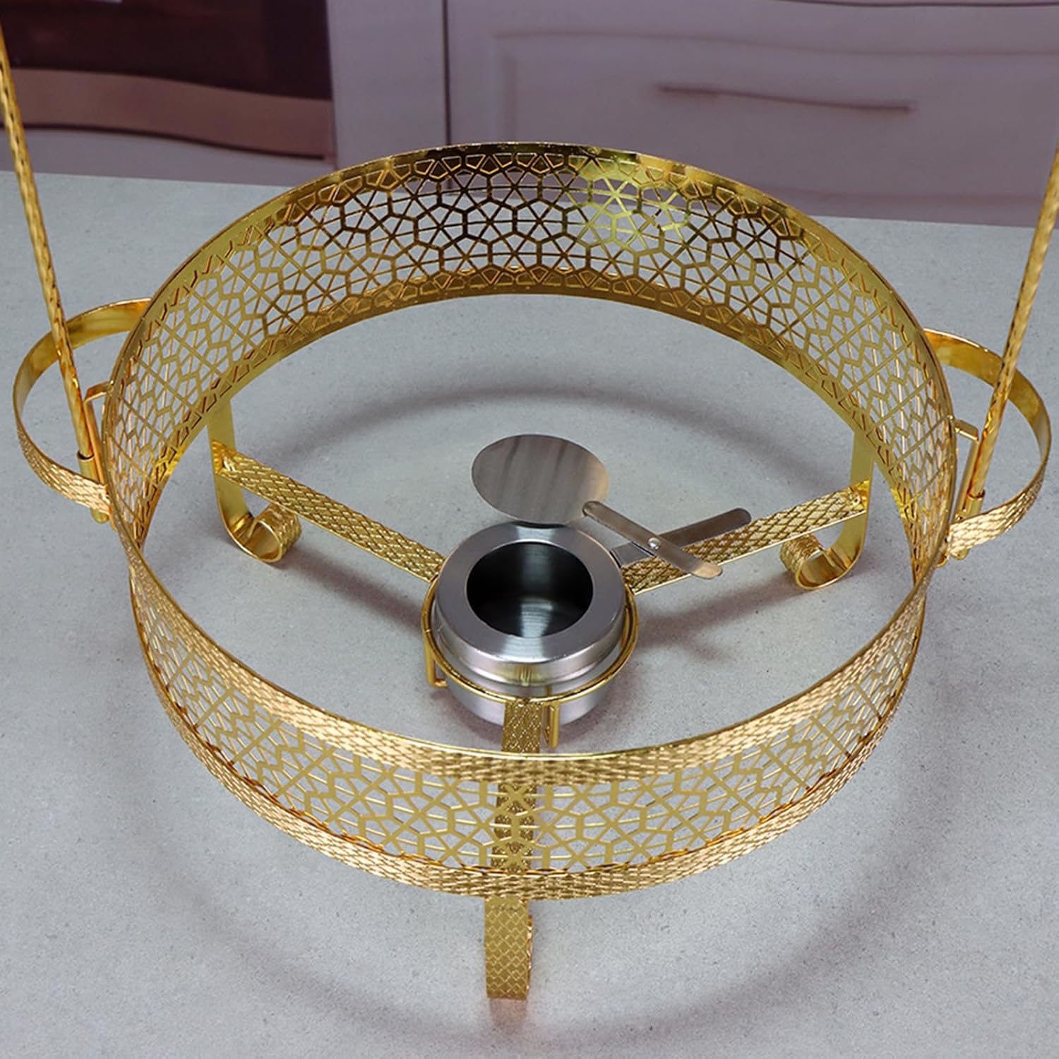 IESUTA Stainless Steel Buffet Tray Set - Round Hanging Lid Meal Stove Buffet Equipment, with Hanging Lid Self Food Warmer, Includes Food Tray, Water Tray, Fuel Rack(Size:4.5L,Color:Gold)