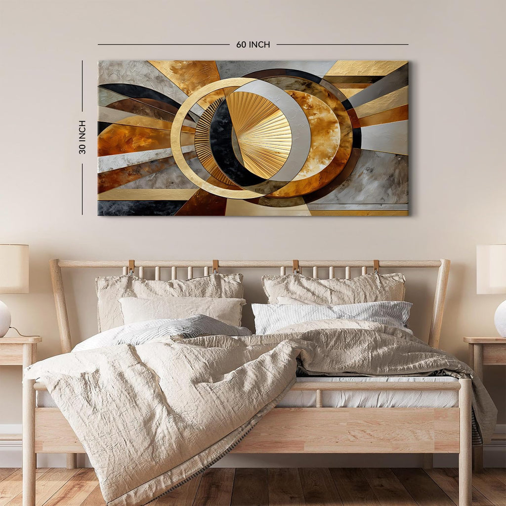 Big Abstract Wall Art Geometric Line Canvas Prints Pictures Modern Office Wall Decor Black and Gold Gray Stroke Ink Painting Mid Century Artwork Poster for Living Room Office Home Decorations 75x147cm