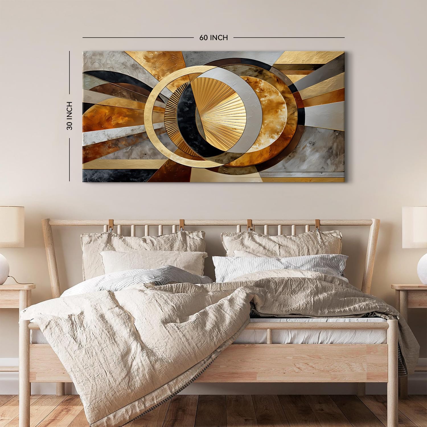 Big Abstract Wall Art Geometric Line Canvas Prints Pictures Modern Office Wall Decor Black and Gold Gray Stroke Ink Painting Mid Century Artwork Poster for Living Room Office Home Decorations 75x147cm