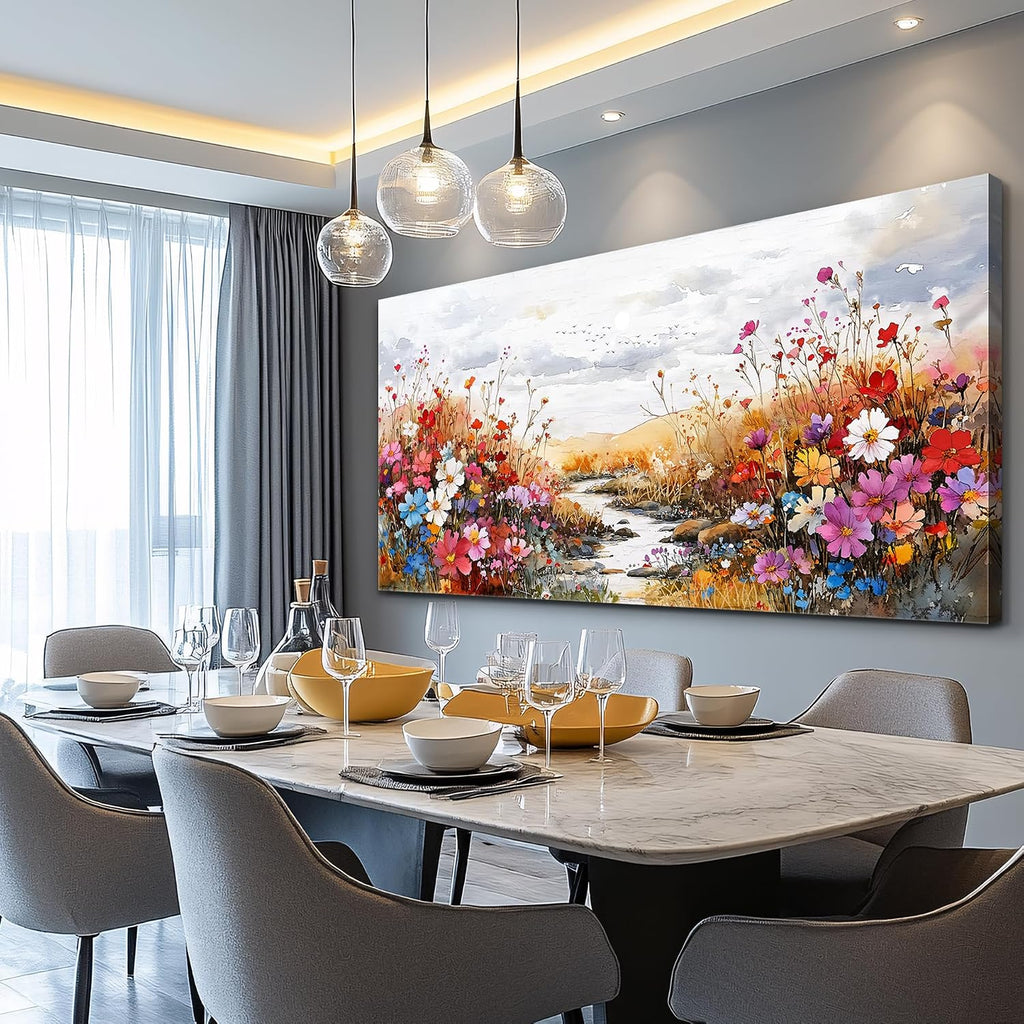 XIGUANGART Wildflowers Plants Painting Artwork Large Wall Art Canvas Prints Colorful Flowers Scenery Farmhouse Pictures Wall Decor for Living Room Kitchen Dining Room Bedroom Office Ready To Hang