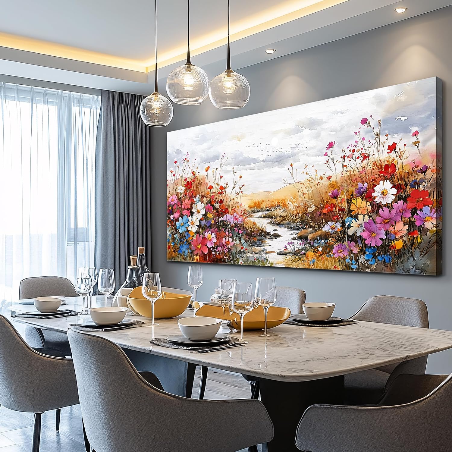 XIGUANGART Wildflowers Plants Painting Artwork Large Wall Art Canvas Prints Colorful Flowers Scenery Farmhouse Pictures Wall Decor for Living Room Kitchen Dining Room Bedroom Office Ready To Hang
