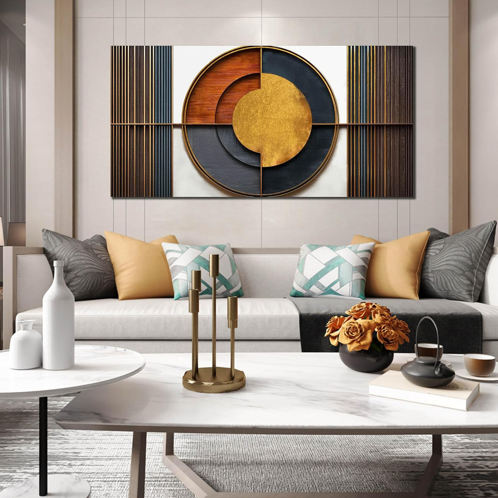 Large Canvas Wall Art for Living Room Bedroom Home Office Brown and White Wood Color Geometrical Picture Modern Canvas Prints Framed Wall Decor Size 29x59