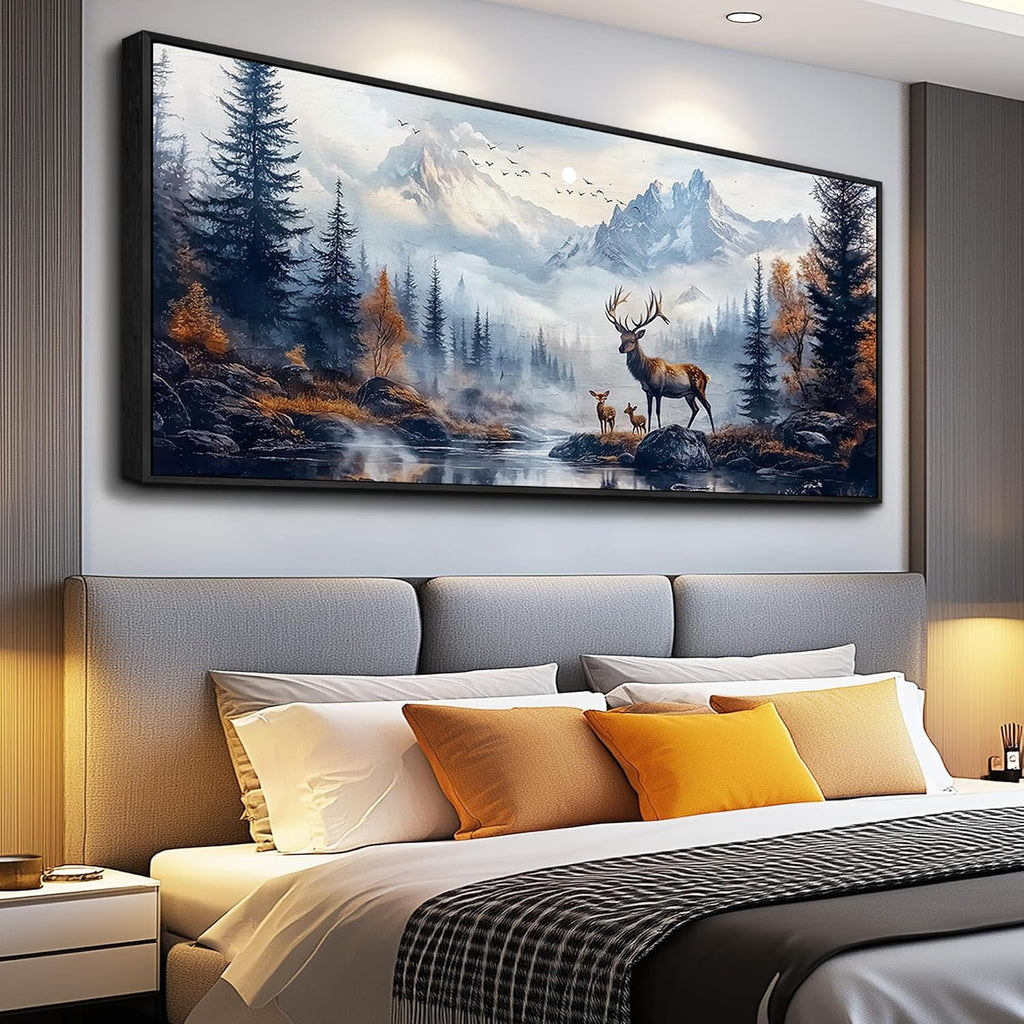KELIYUAN Large Canvas Lushan Mountain Scenery Wall Art For Living Room Black Framed Wall Decorations For Bedroom Office Murals Printed Artworks Restaurant Wall Artwork Home Decor Aesthetics 32'X72'