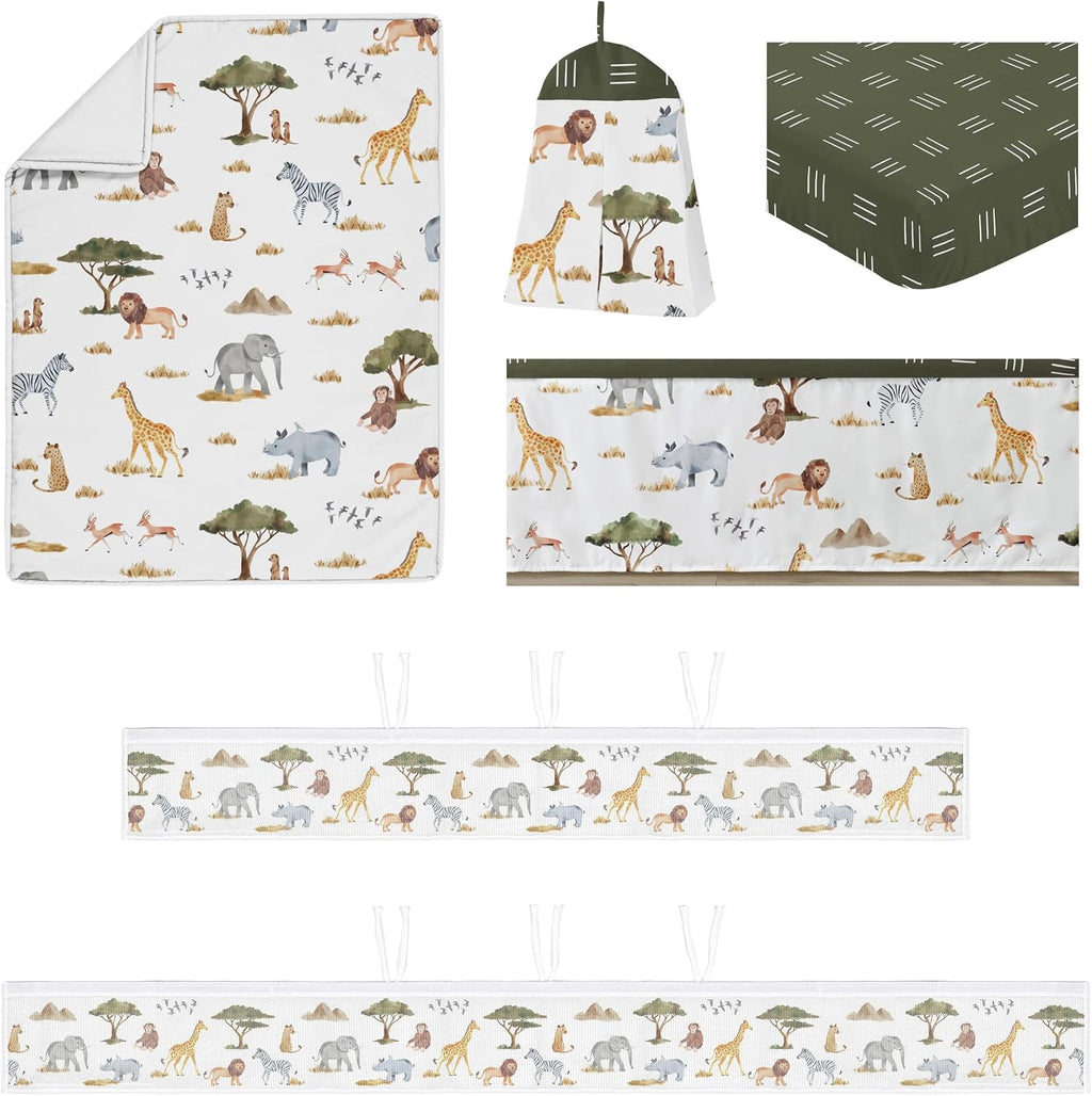 Sweet Jojo Designs Jungle Animals Boy Girl Gender Neutral Baby Crib Bedding Set Infant Nursery Room BreathableBaby Breathable Mesh Crib Liner Blanket Fitted Sheet Skirt 6p Green Yellow Boho Mud Cloth