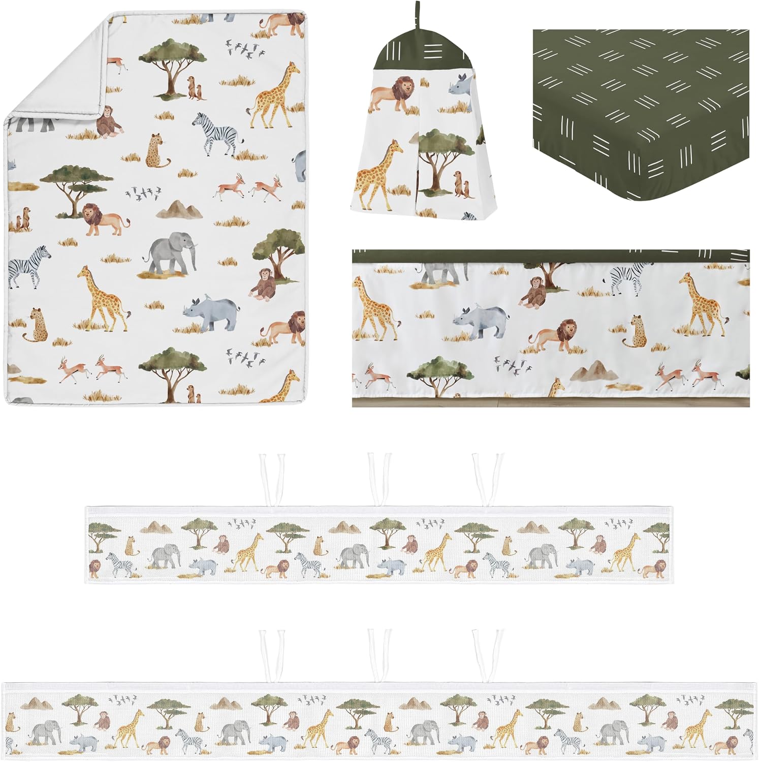 Sweet Jojo Designs Jungle Animals Boy Girl Gender Neutral Baby Crib Bedding Set Infant Nursery Room BreathableBaby Breathable Mesh Crib Liner Blanket Fitted Sheet Skirt 6p Green Yellow Boho Mud Cloth