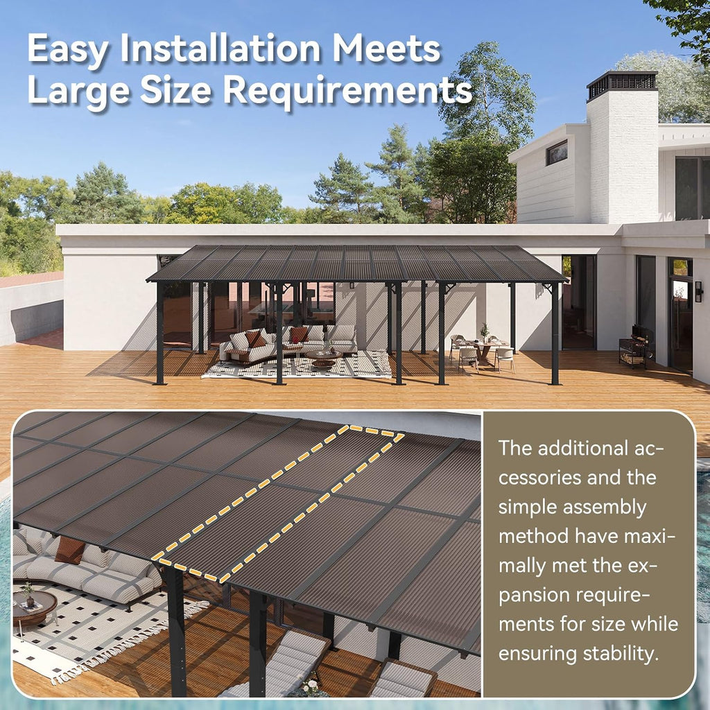 Aoxun 26' x 10' Pergola for Patio, Gazebo with Sloped Roof, Grill Pergola Large Wall-Mounted Heavy Duty Awnings, for Backyard, Deck, Patio