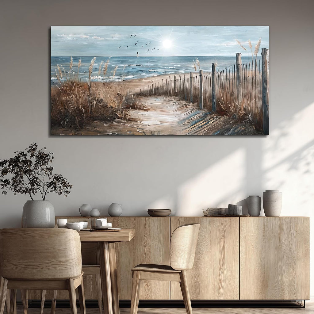 KELIYUAN Large Canvas Wall Art For Living Room Wall Decor For Office Bedroom Mural Wall Pictures Artwork Ocean Sand Dunes Grass Landscape Paintings Hotel Room Aesthetic Home Decoration Art 30'x60'