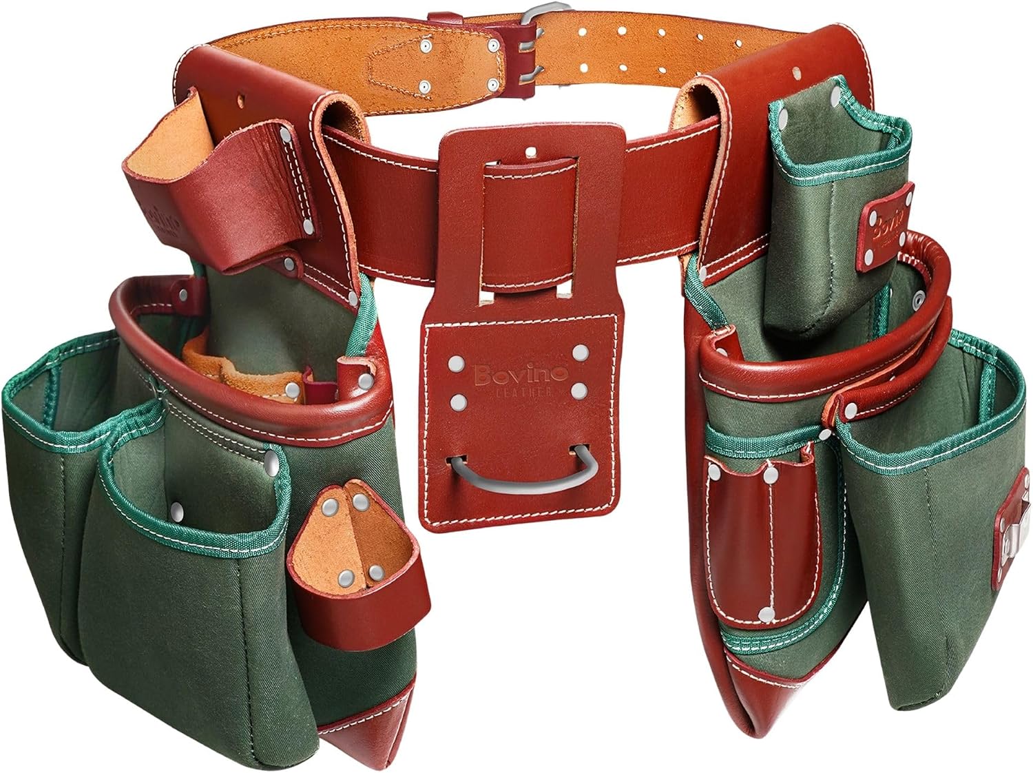 Nylon and Leather Tool Belt | 21-Pockets, Heavy-Duty Framers Belt | Tool Pouches & Hammer Holder | Full-Grain Leather | Work Belt for Carpenters | Roofers | Drywall | Electricians