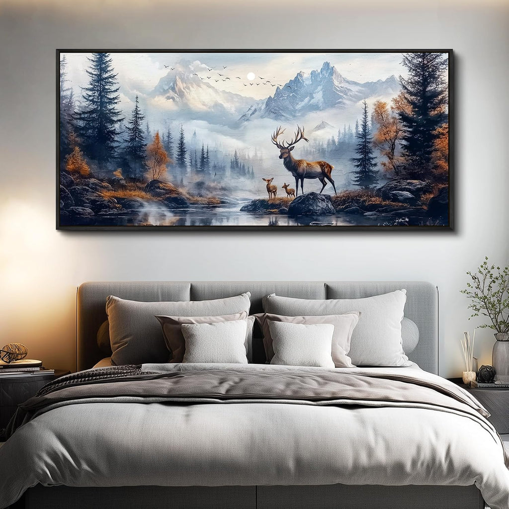 KELIYUAN Large Canvas Lushan Mountain Scenery Wall Art For Living Room Black Framed Wall Decorations For Bedroom Office Murals Printed Artworks Restaurant Wall Artwork Home Decor Aesthetics 32'X72'