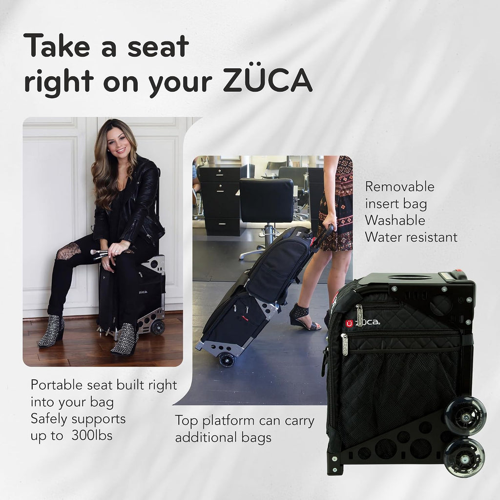 ZUCA Travel Cases for Artists & Professionals - Makeup Case with 4 Vinyl Utility Pouches, Travel Cover, 41' Telescoping Handle, Rolling Wheels & Sturdy Aluminum Frame for Makeup Artists and Creatives