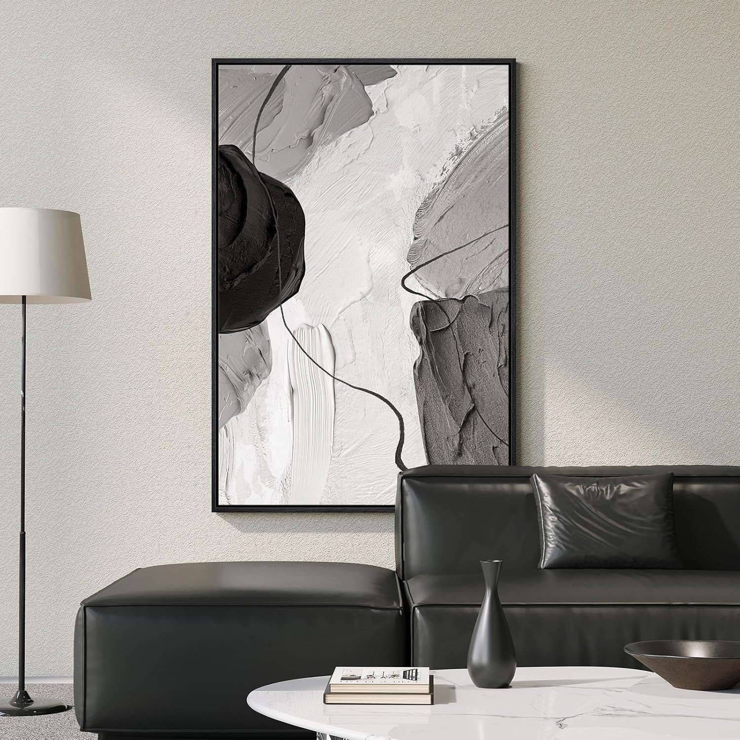 Extra Large Framed Abstract Wall Art for Living Room, Oversized Vertical Canvas Prints Paintings Artwork for Walls, Minimalist Black White Big Size Pictures for Hallway Entryway Wall Decor 40x60 In
