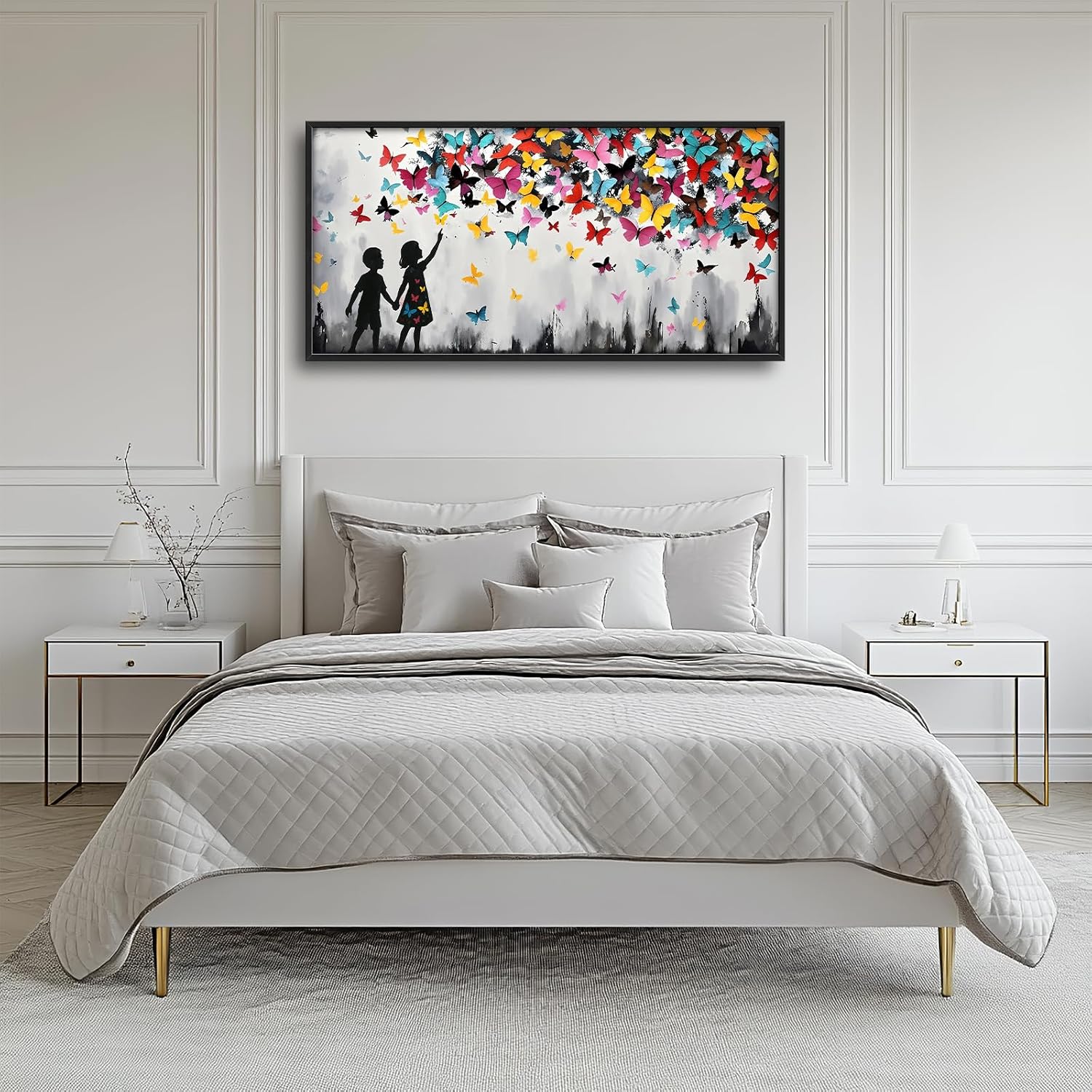 Banksy Large Wall Art for Living Room Colorful Graffiti Canvas Big Wall Decor Butterfly Street Pop Art Pictures Painting Framed Artwork Decorations for Bedroom Office Dining room Gifts 30'x60'