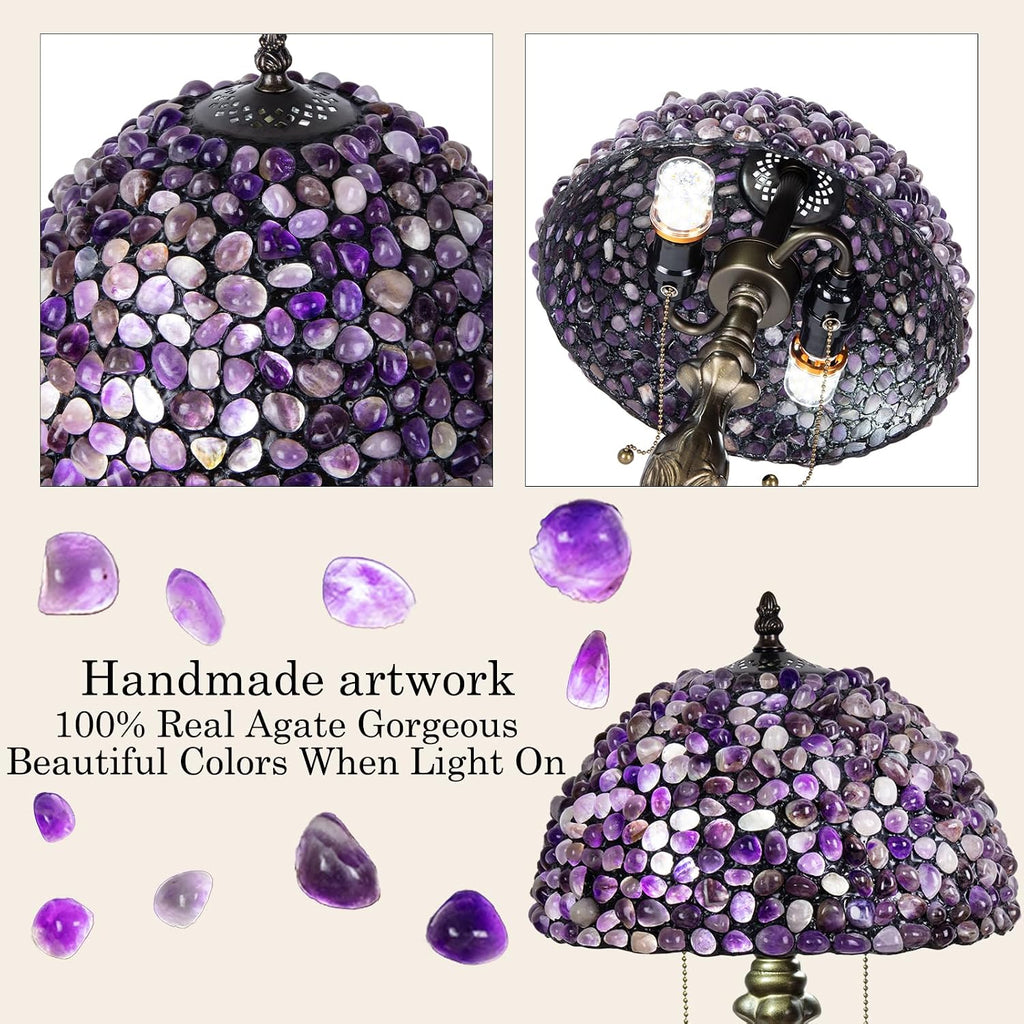 Tiffany lamp Agate Amber Stained Glass Table Lamp 12In Antique Vintage Tiffany Style Lamp for Bedroom Living Room Office,Luxury Bedside Night Light