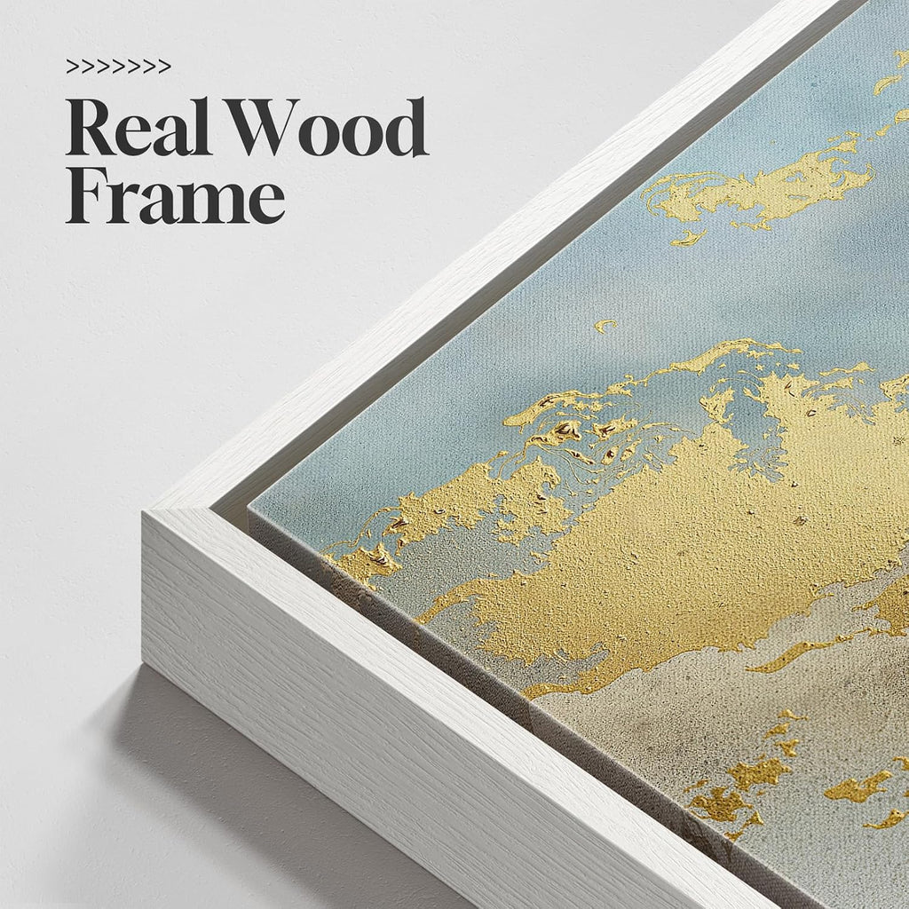 Large Framed Blue Gold Abstract Wall Art, Modern Vertical Canvas Prints Paintings Artwork for Walls, Minimalist Contemporary Pictures Wall Decor for Living Room Dining Room Bedroom Hallway 32x48 In