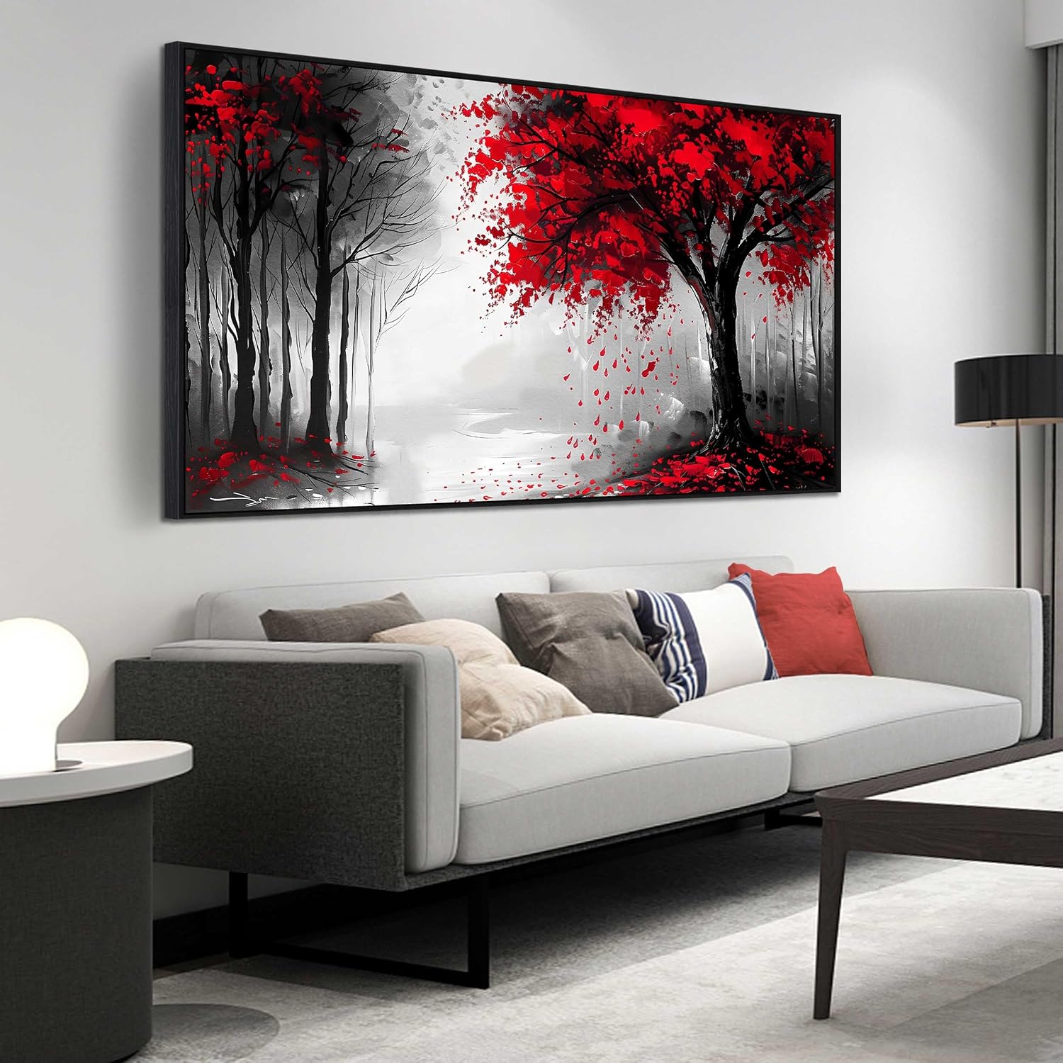 Large Canvas Wall Art for Living Room Black White and Red Tree of Life Print Pictures Painting With Black Wood Framed Wall Decor for Bedroom Modern Home Forest Wall Decorations Artwork Size 30x60 Ready to Hang