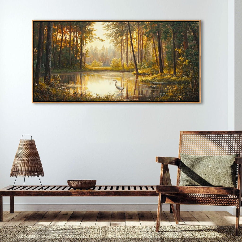 Pogusmavi Landscape Wall Art - Forest and Lake Pictures | Nature Wall Art for Living Room | Large Canvas Prints and Wall Decor for Bedroom | Elegant Artwork for Above Bed 24×48IN