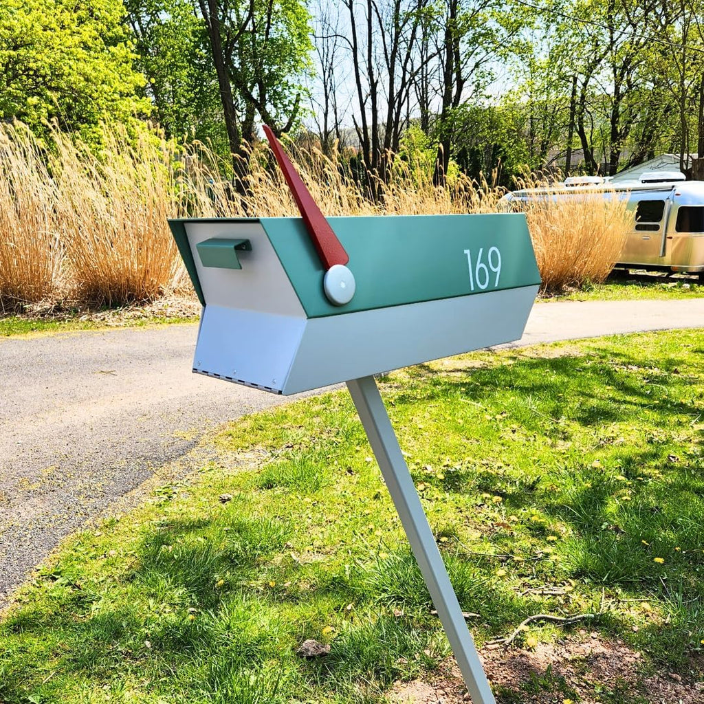 modbox USA Mid-Century Modern Curbside Mailbox | Two Tone (Satin Green-Satin White)