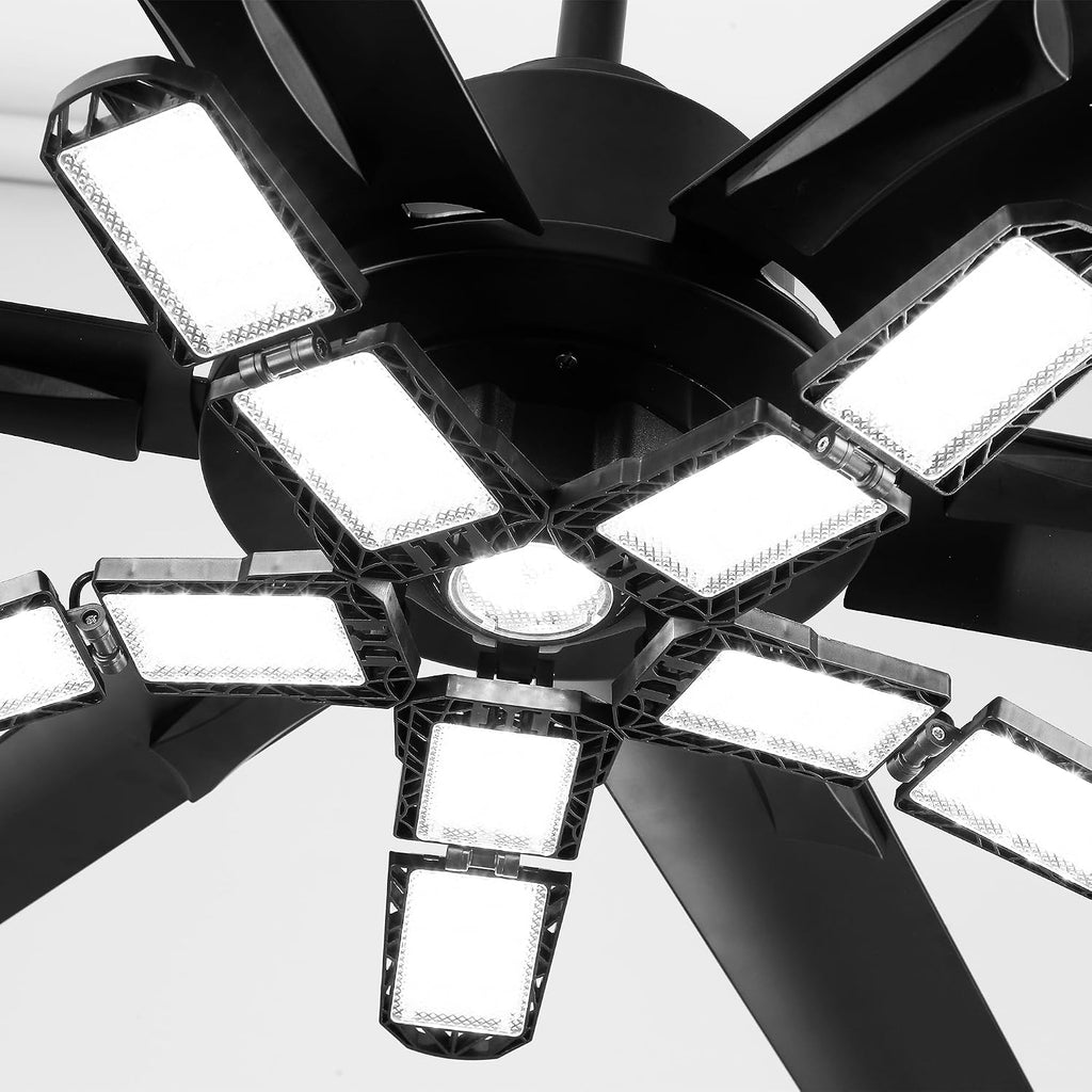 72 Inch Large Ceiling Fan with Lights and Remote, Industrial High CFM Ceiling Fans for Shop Garage Barn, 6609LM Super Bright LED, 6 Aluminum Blades, Reversible Quiet DC Motor, Matte Black
