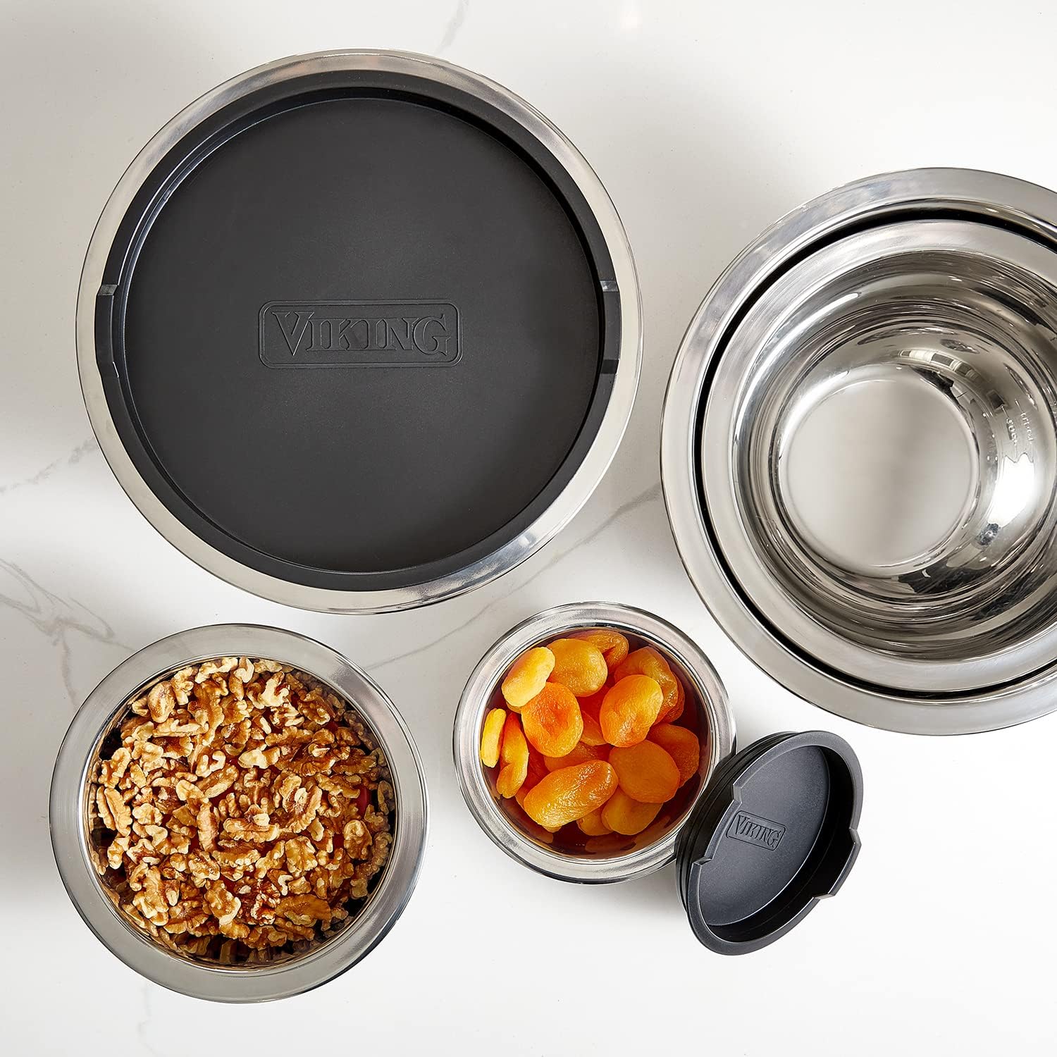 VIKING Stainless Steel Mixing Bowl Set, 10 piece, Includes Airtight Lids, Dishwasher Safe & Hammered Stainless Steel Utensil Holder