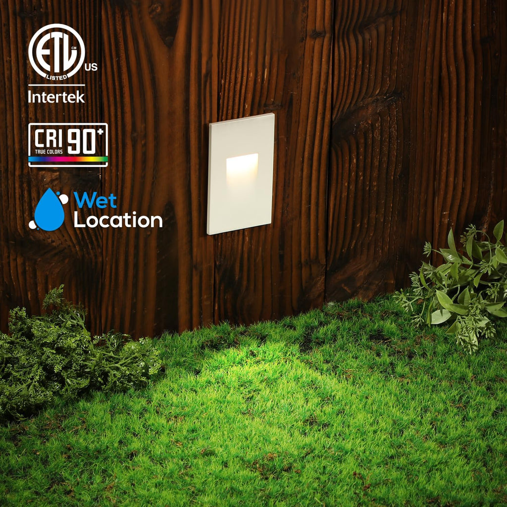 LEONLITE 12-Pack 5CCT 120V LED Step Lights, 3.5W 5%-100% Dimmable Stair Lights Indoor Outdoor Wet Location, CRI90, ETL, Aluminum, 150LM, Vertical, 2700K/3000K/3500K/4000K/5000K, White