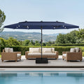 PHI VILLA 15ft 2-Tier Large Patio Umbrella with Solar Lights, Double-Sided Outdoor Market Rectangle Umbrellas with 36 LED Lights, Umbrella Base (Stand) Included, Blue