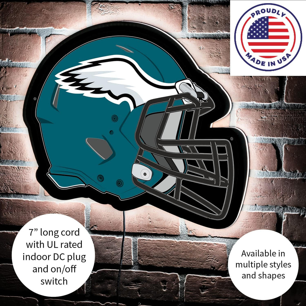 Team Sports America Evergreen NFL Philadelphia Eagles Ultra-Thin LED Light Wall Sign Decor | Full Size Replica Helmet | 19.5 x 15 Inches | Made in the USA