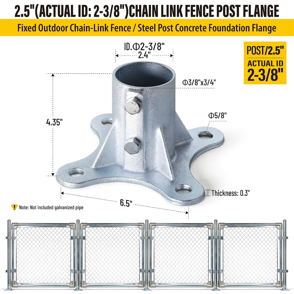 Aecxm 2.5' (2-3/8' Post OD) Chain Link Fence Post Floor Flange Galvanized Anchor Base for Fence Posts, Mailboxes, Lamp Posts & Commercial Applications 8Pack