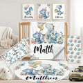 Custom Baby Crib Bedding Set, 5 PCS Personalized Name Baby Crib Sets for Girls Boys, Blue Dinosaur Theme Nursery Bedding Sets for Infant Toddler, Double Layer Flannel Bed Set Customized Gifts