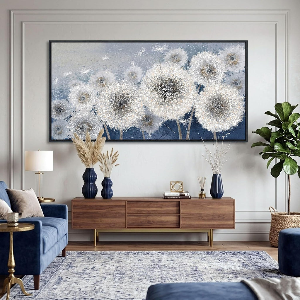 Pogusmavi Dandelion Wall Art Modern Wall Decor Botanical Framed Artwork for Walls Office Artwork Pictures for Bedroom Canvas Painting for Living Room 30x60 Black Framed