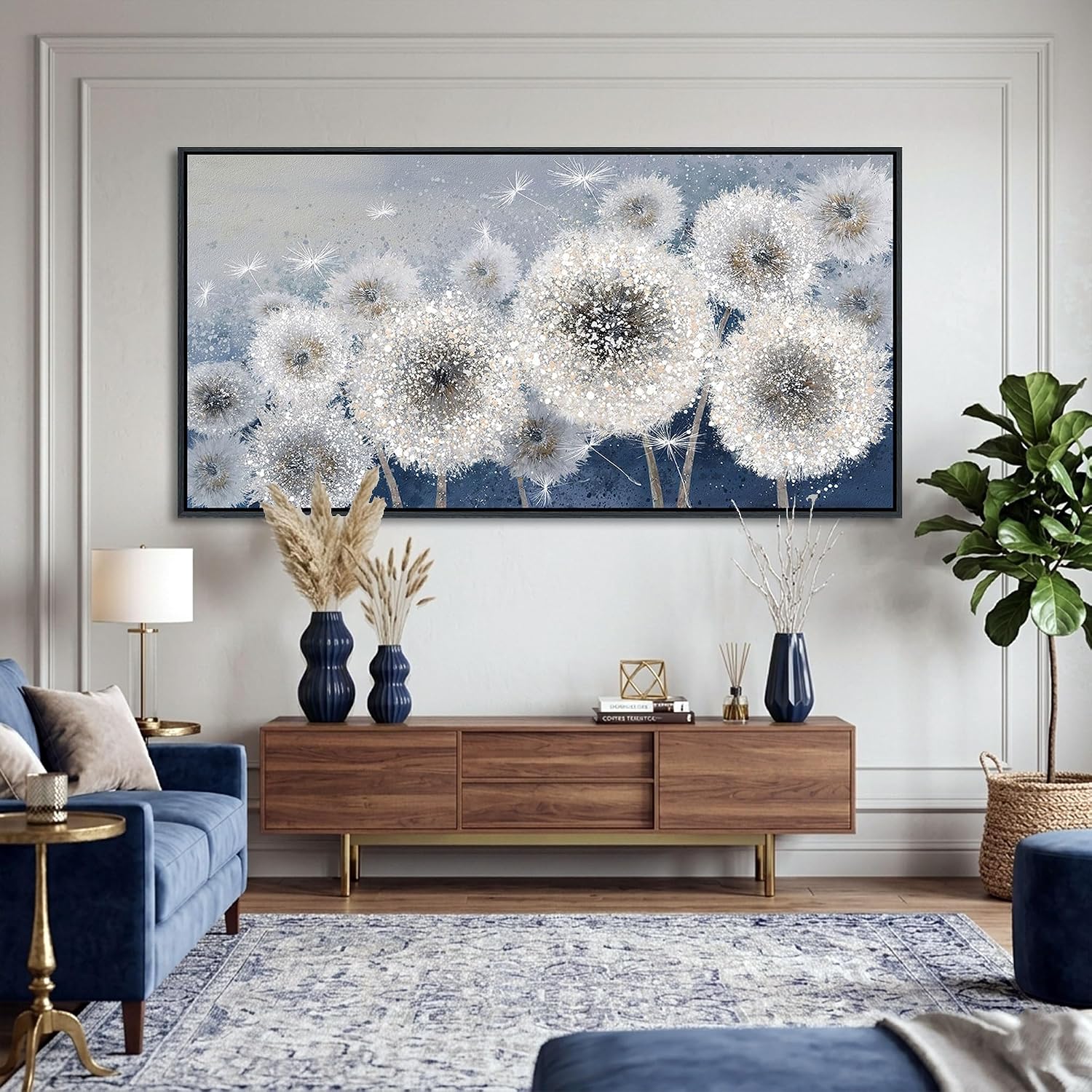 Pogusmavi Dandelion Wall Art Modern Wall Decor Botanical Framed Artwork for Walls Office Artwork Pictures for Bedroom Canvas Painting for Living Room 30x60 Black Framed