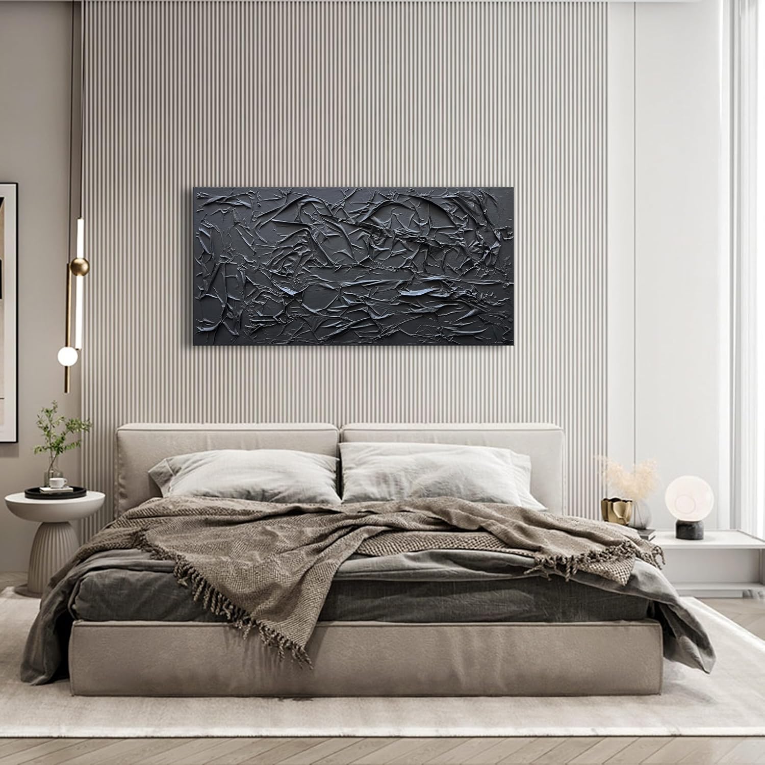 NANKAI Art Hand-Painted Thick Texture Black Minimalist Oil Painting 24x48 Inch Office Corridor Living Room Wall Decorative Art Painting