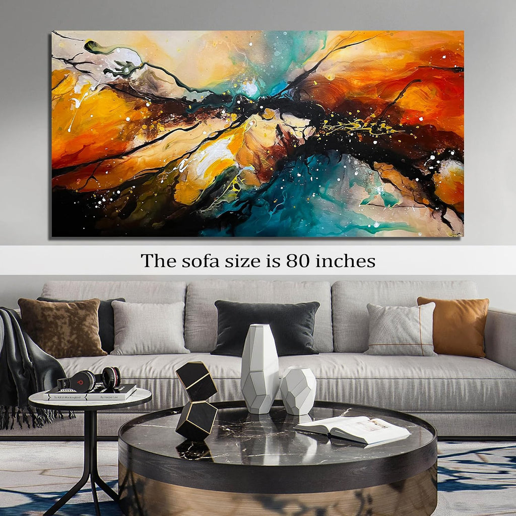 JKWALL77 Abstract Hand Painted Wall Art For Living Room Huge Canvas Wall Decor For Office Modern Painting Wall Art For Bedroom Size 36 x 72 Inch