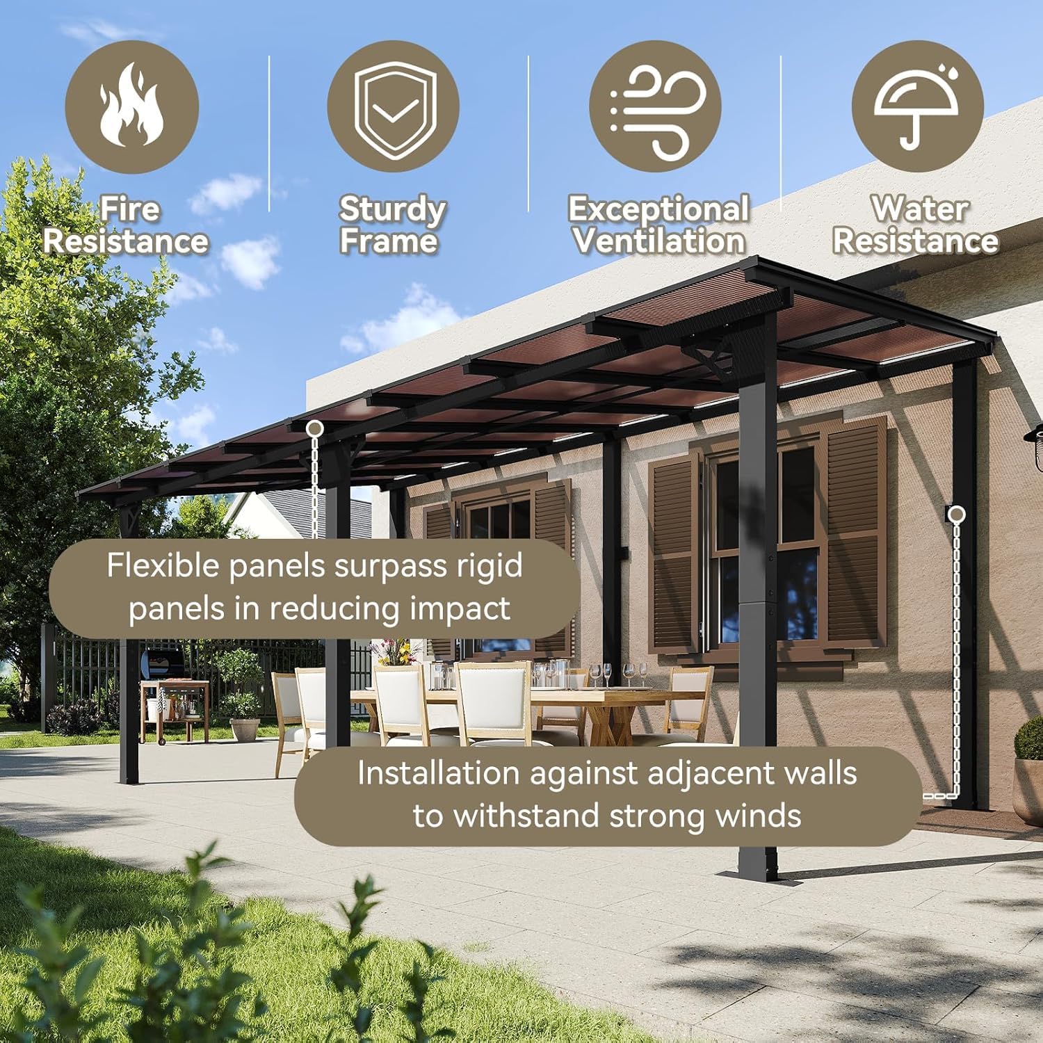 Aoxun 16'x10' Gazebo, Wall Mounted Gazebos Pergola on Clearance, Outdoor Patio, Large Wall-Mounted Heavy Duty Awnings for Patio, Decks, Backyard (Black)