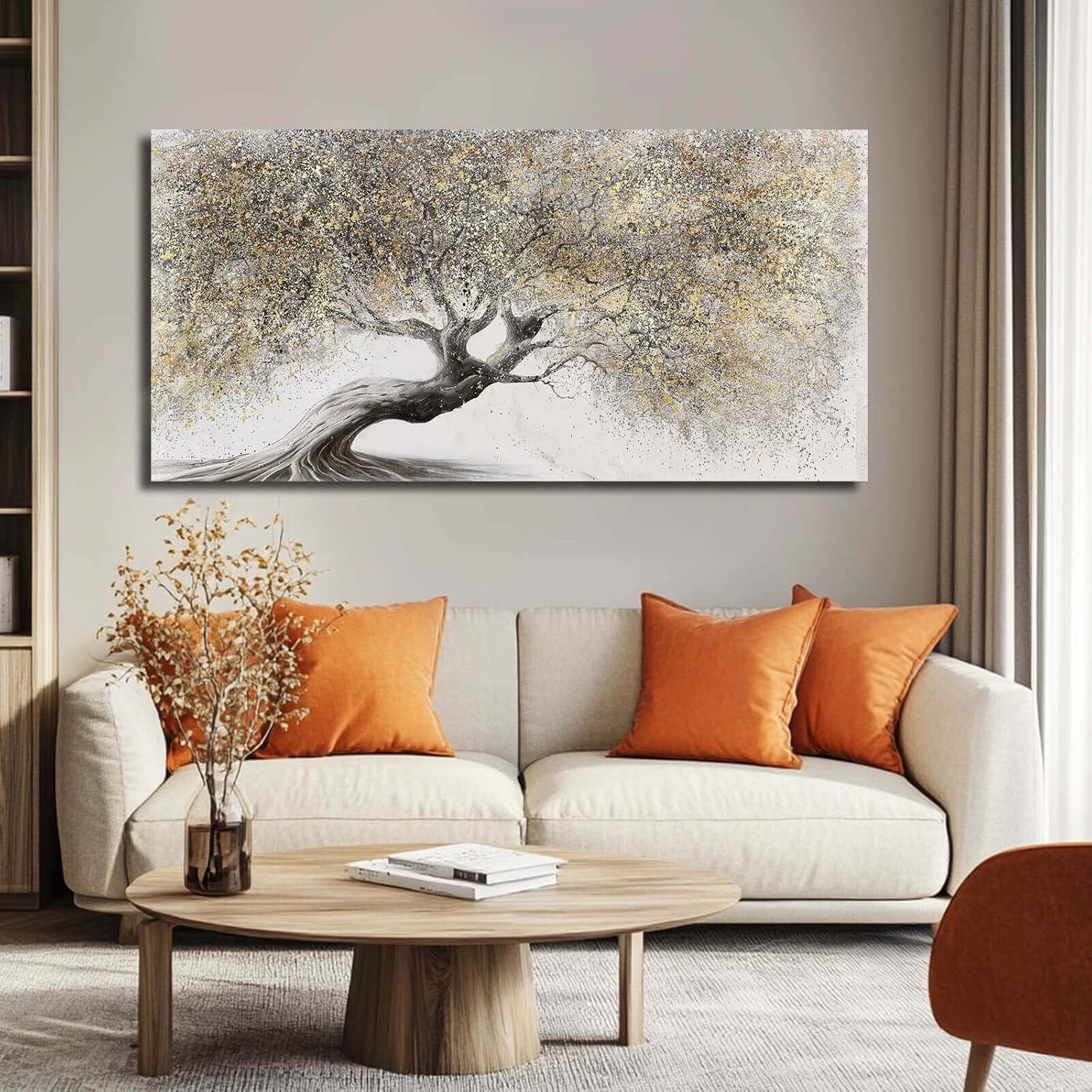 Gold Wall Art Canvas Wall Pictures Large Artwork Landscape Painting Photo Prints Wall Decorations Tree Wall Decor for Living Room Dining Room 29'x58'