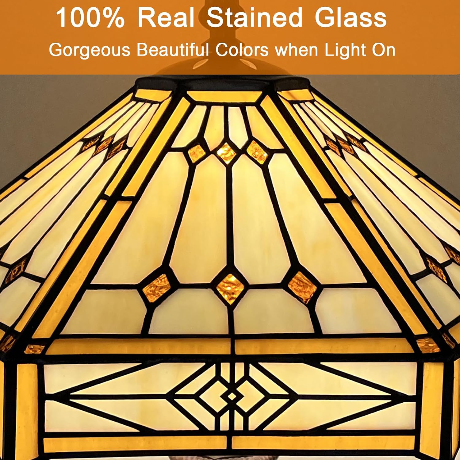 Capulina Tiffany Lamp Stained Glass Table Lamp 13x13x20 Inches Cream Hexagon Tiffany Style Desk Reading Lamp Decor for Home Office Bedroom Living Room
