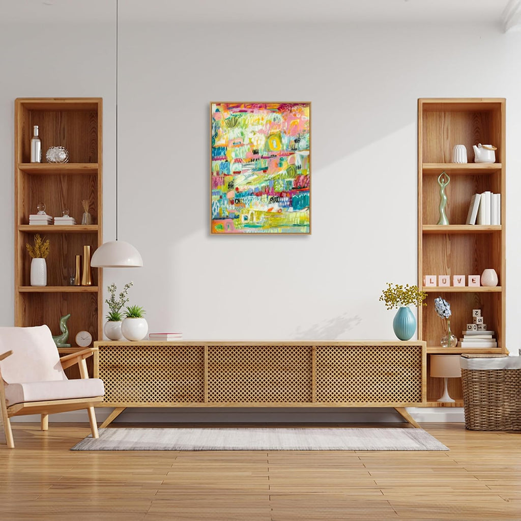 Amanti Art Framed Canvas Wall Art 30x23 Boho Garden II by Karen Fields, Framed Wall Art Canvas, Abstract Artwork, Modern Decor, Large Poster Painting for Living Room, Bedroom, Bathroom, Kitchen,