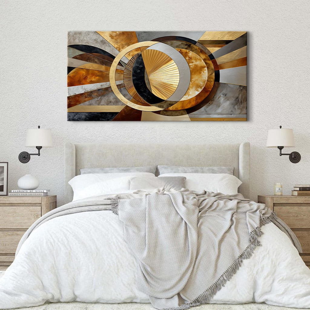 Big Abstract Wall Art Geometric Line Canvas Prints Pictures Modern Office Wall Decor Black and Gold Gray Stroke Ink Painting Mid Century Artwork Poster for Living Room Office Home Decorations 75x147cm