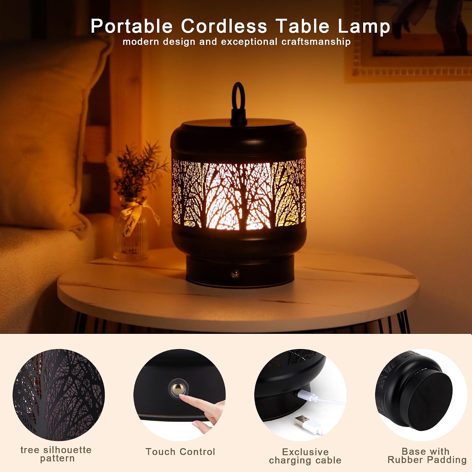 TRIROCKS Set of 6 Cordless Table Lamp 4000mAh Rechargeable Battery Desk lamp 3-Step Touch Dimmable LED Night Light for Living Room, Bedroom, Restaurant, Coffee Shop, Patio,Camping