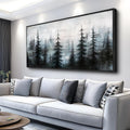 XIGUANGART Misty Forest Canvas Wall Art Nature Landscape Pictures Farmhouse Abstract Tree Watercolour Painting Wall Decor Living Room, Bedroom Home Office Decorations Artwork Black Framed Large 60x30
