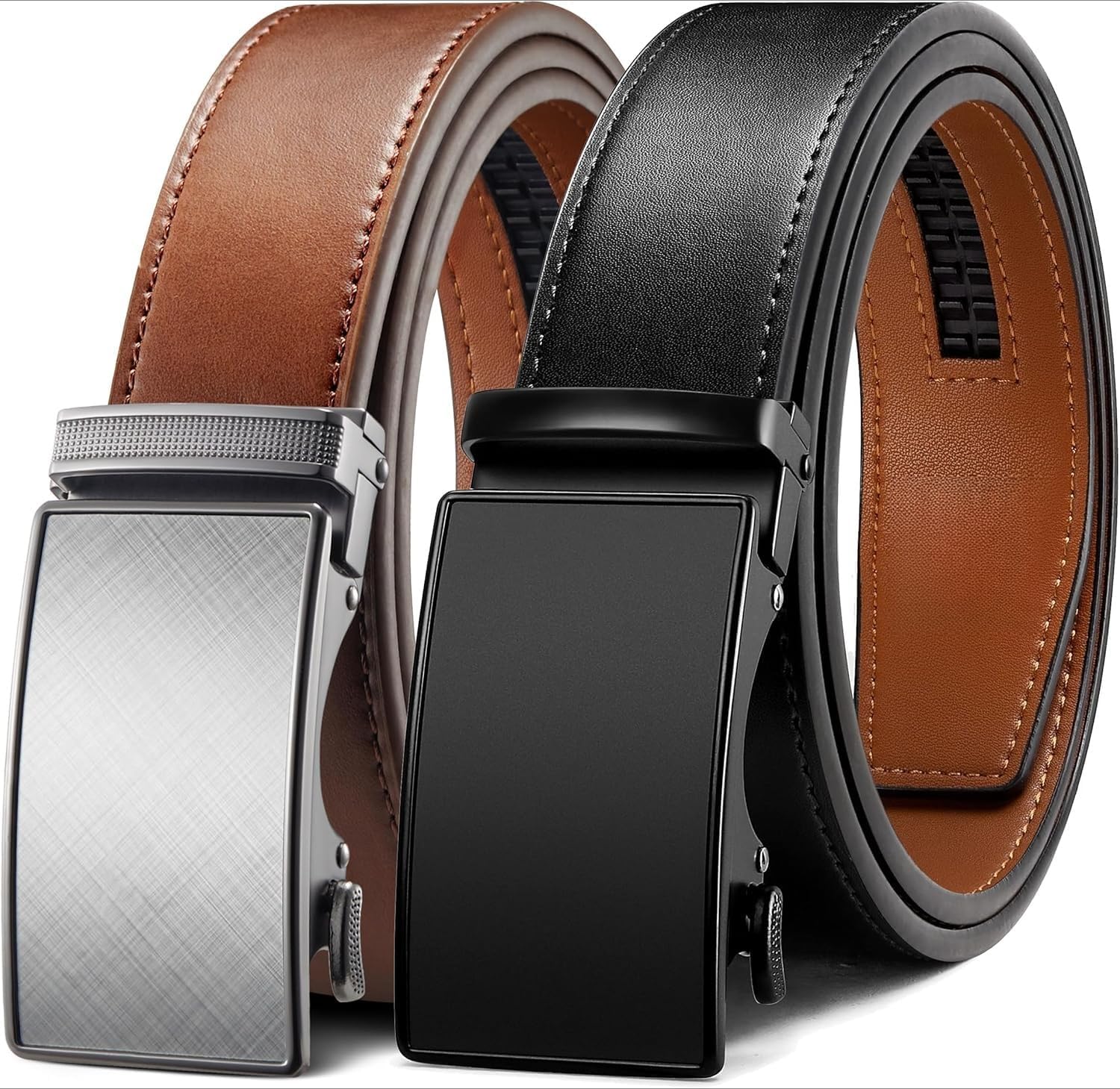 Genuine Leather Ratchet Belt for Men: Classic, Dress, Casual, Trim-to-Fit, Gift Box.