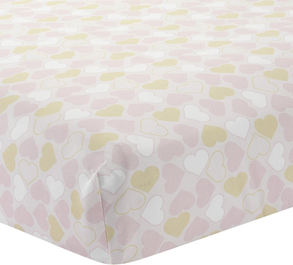 Lambs & Ivy Baby Love Pink/Gold Girl Heart 4 Piece Crib Bedding Set