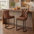 AQO Counter Height Bar Stools Set of 2 for Kitchen Island, Modern Bar Stools with Backs, 26 Inch Barstools with Upholstered Faux Leather Seat and Footrest, Brown