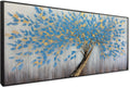 Blue Tree of Life Canvas Wall Art, Modern Abstract Textured Painting, Large Wall Art Framed Panoramic Landscape Artwork for Living Room, Bedroom, Office, Home Decor 48'x24'