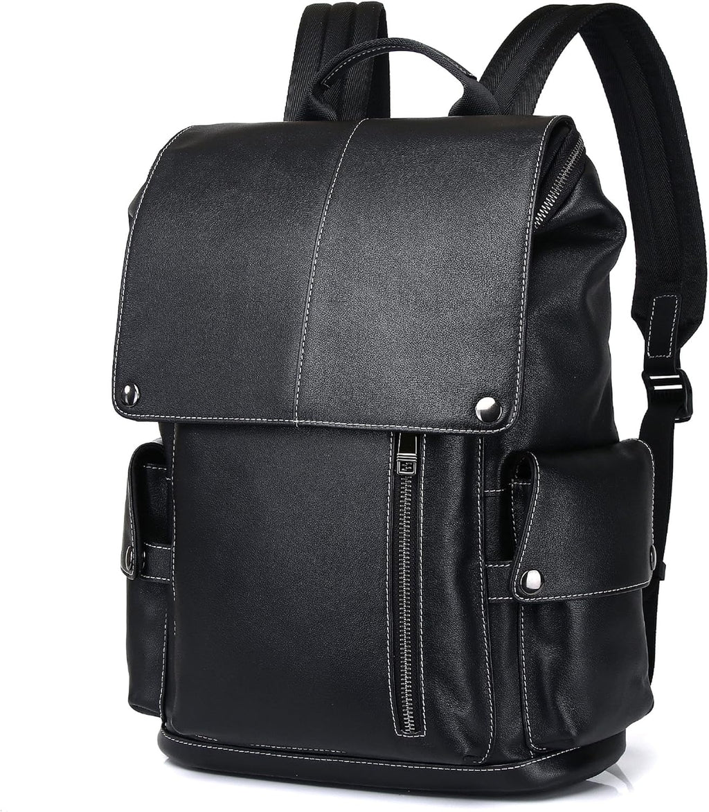Nappa Genuine Leather Backpack for Men Multi-Functional 15' Laptop Backpack, Black Business Casual Travel Backpack Work Daypack