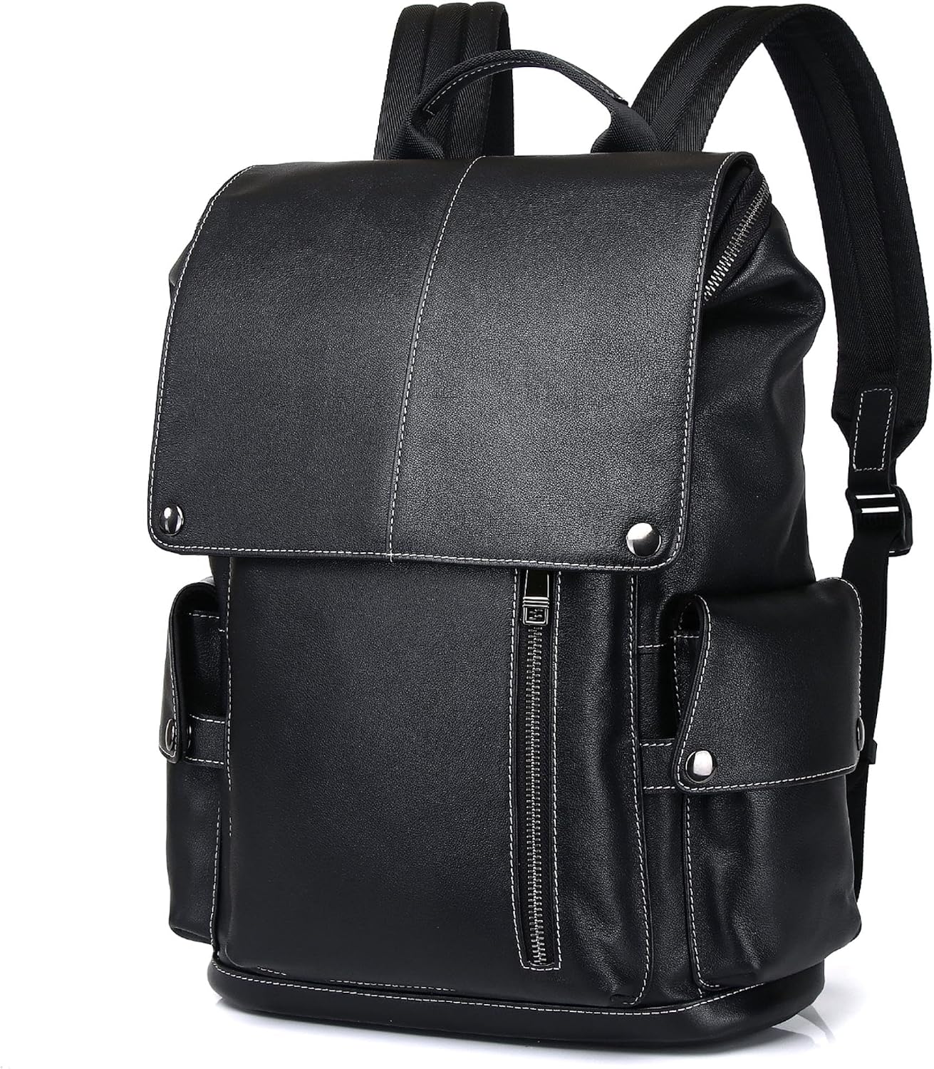 Nappa Genuine Leather Backpack for Men Multi-Functional 15' Laptop Backpack, Black Business Casual Travel Backpack Work Daypack