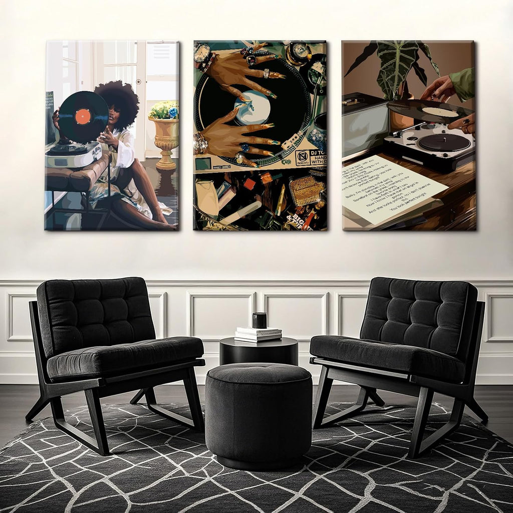 SYYANKK Black Woman Wall Art African American Women Canvas Wall Decor Black Girl Poster Fashion Female Wall Art Feminine Abstract Pictures Boho Prints for Bedroom Bathroom 24x36x3 Inch Ready to Hang